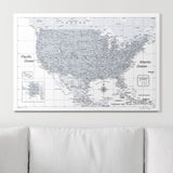 Push Pin USA Map Pin Board - Light Gray Color Splash- Pins Included!