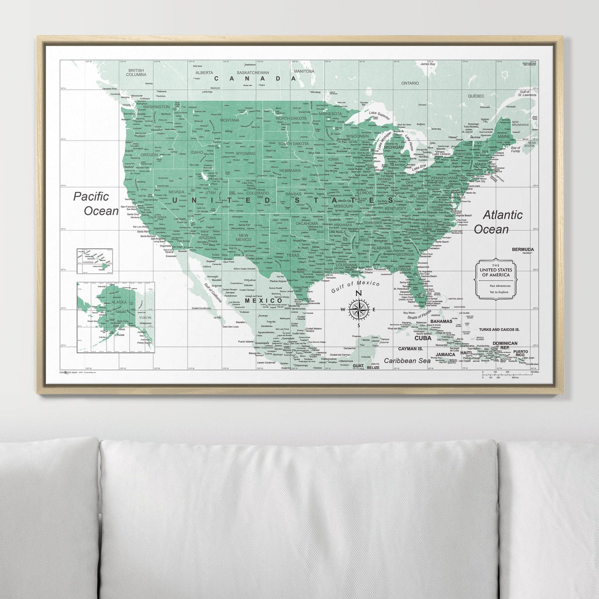 Push Pin USA Map Pin Board - Green Color Splash - Pins Included!