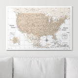 Push Pin USA Map Pin Board - Light Brown Color Splash - Pins Included!