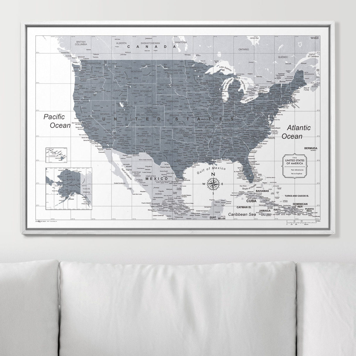 Push Pin USA Map Pin Board - Dark Gray Color Splash - Pins Included!