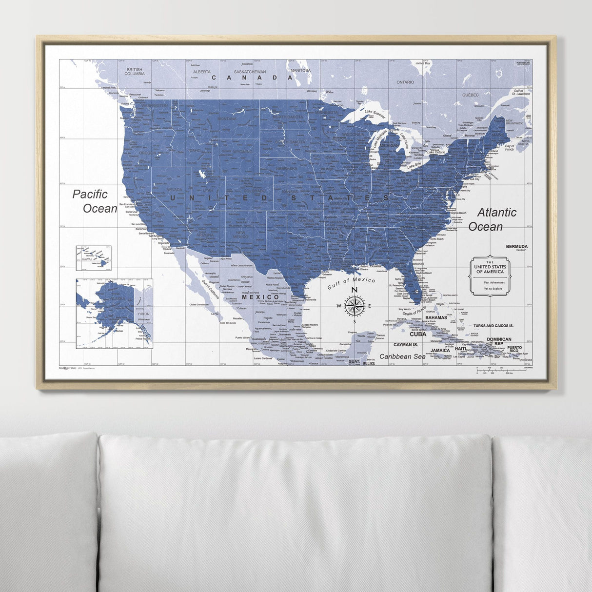 Push Pin USA Map Pin Board - Navy Color Splash - Pins Included!