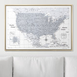 Push Pin USA Map Pin Board - Light Gray Color Splash- Pins Included!