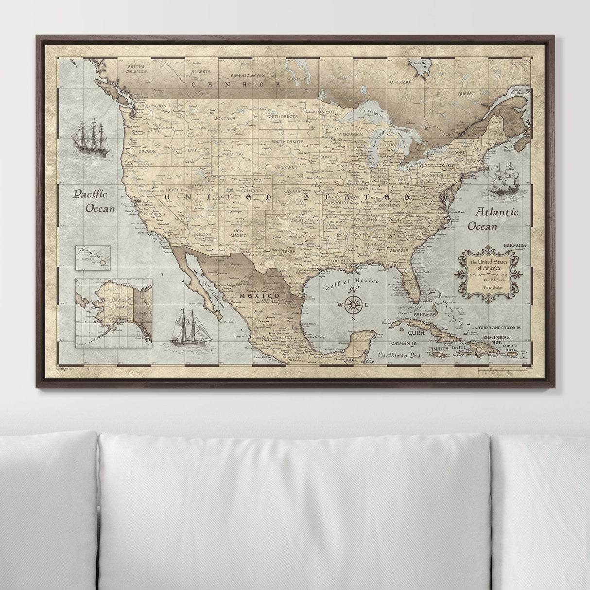 Push Pin USA Pin Board Map - Rustic Vintage - Pins Included!