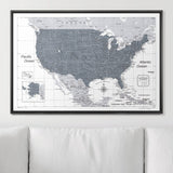 Push Pin USA Map Pin Board - Dark Gray Color Splash - Pins Included!