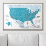 Push Pin USA Pin Board Map - Teal Color Splash - Pins Included!