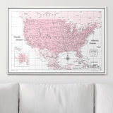 Push Pin USA Map Pin Board - Pink Color Splash - Pins Included!