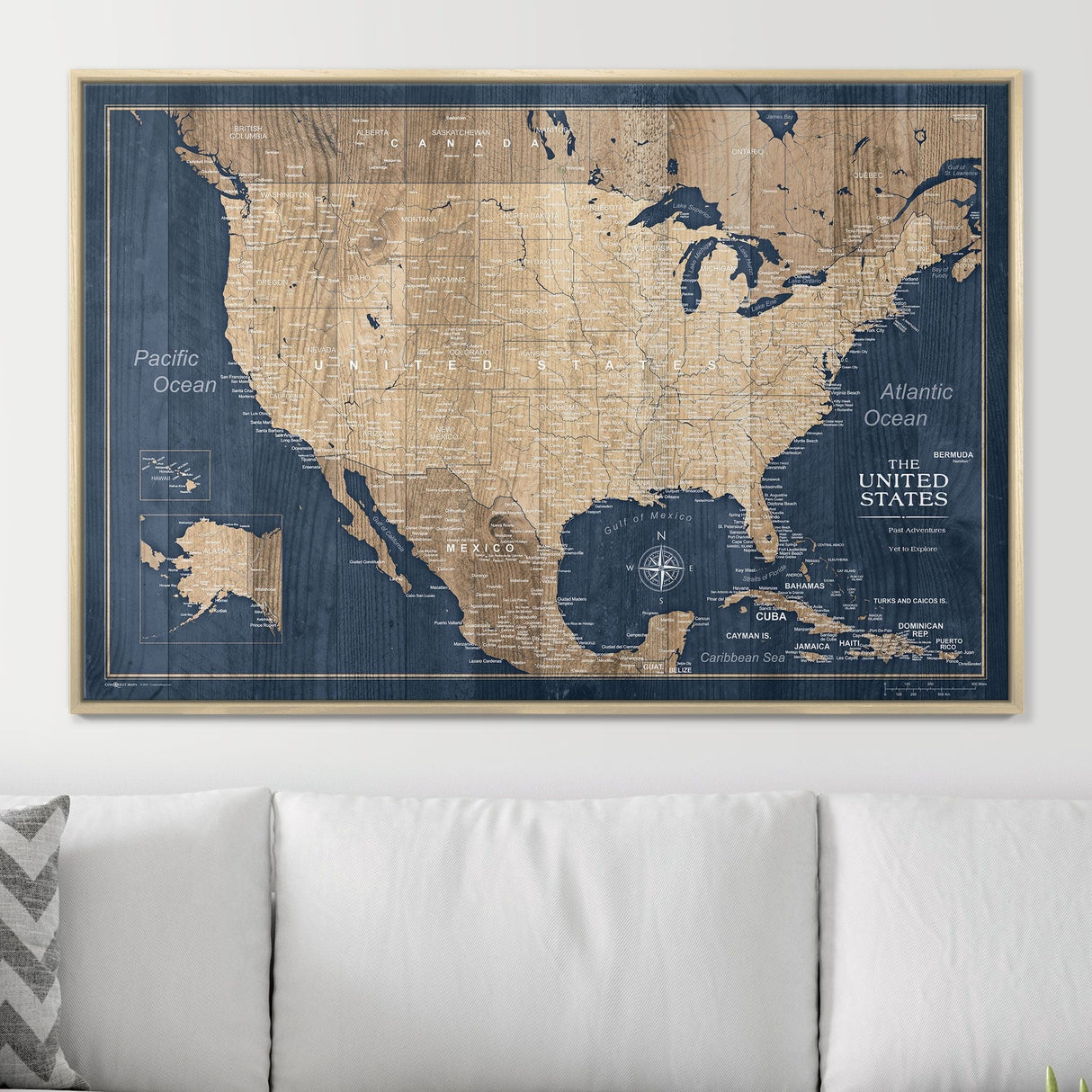 Push Pin USA Map Pin Board - Deep-Sea Drift - Pins Included!