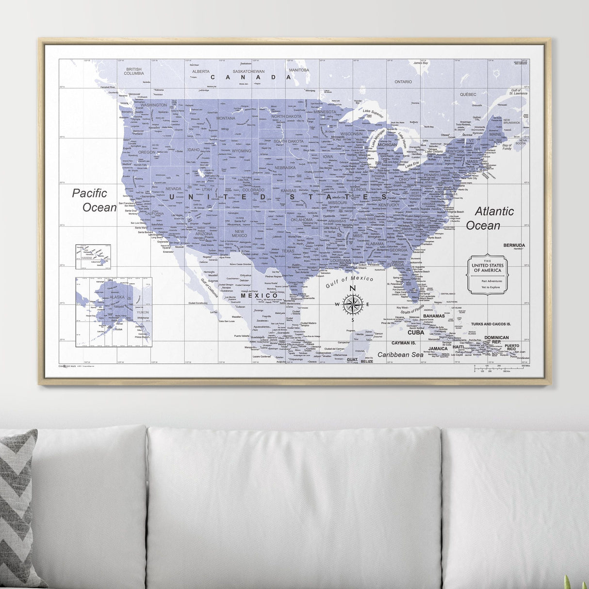 Push Pin USA Pin Board Map - Purple Color Splash - Pins Included!