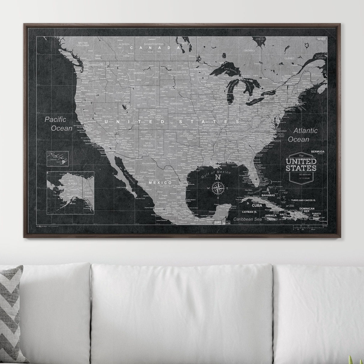 Push Pin USA Map Pin Board - Modern Slate - Pins Included!