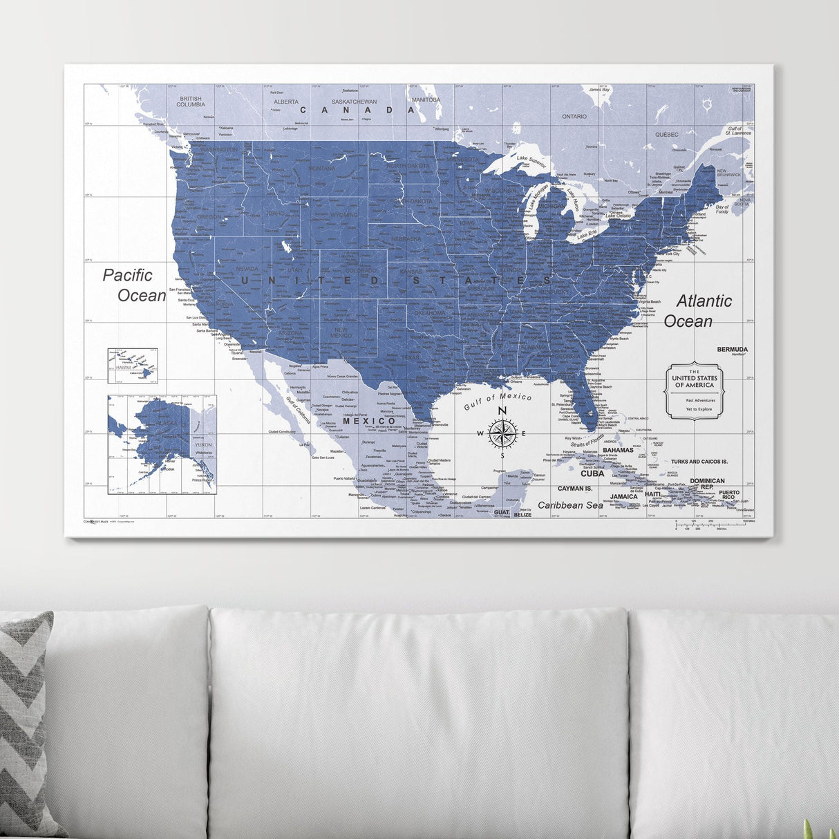 Push Pin USA Map Pin Board - Navy Color Splash - Pins Included!