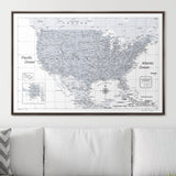 Push Pin USA Map Pin Board - Light Gray Color Splash- Pins Included!