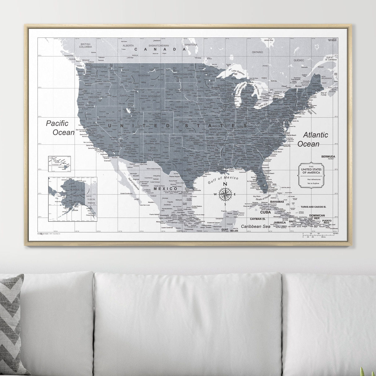 Push Pin USA Map Pin Board - Dark Gray Color Splash - Pins Included!