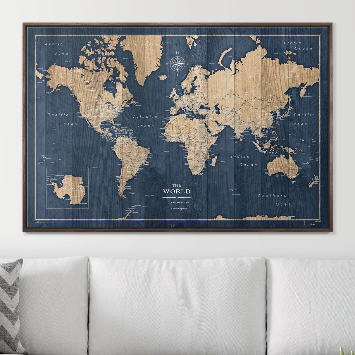 Push Pin World Map Pin Board - Deep-Sea Drift - Pins Included!