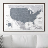 Push Pin USA Map Pin Board - Dark Gray Color Splash - Pins Included!