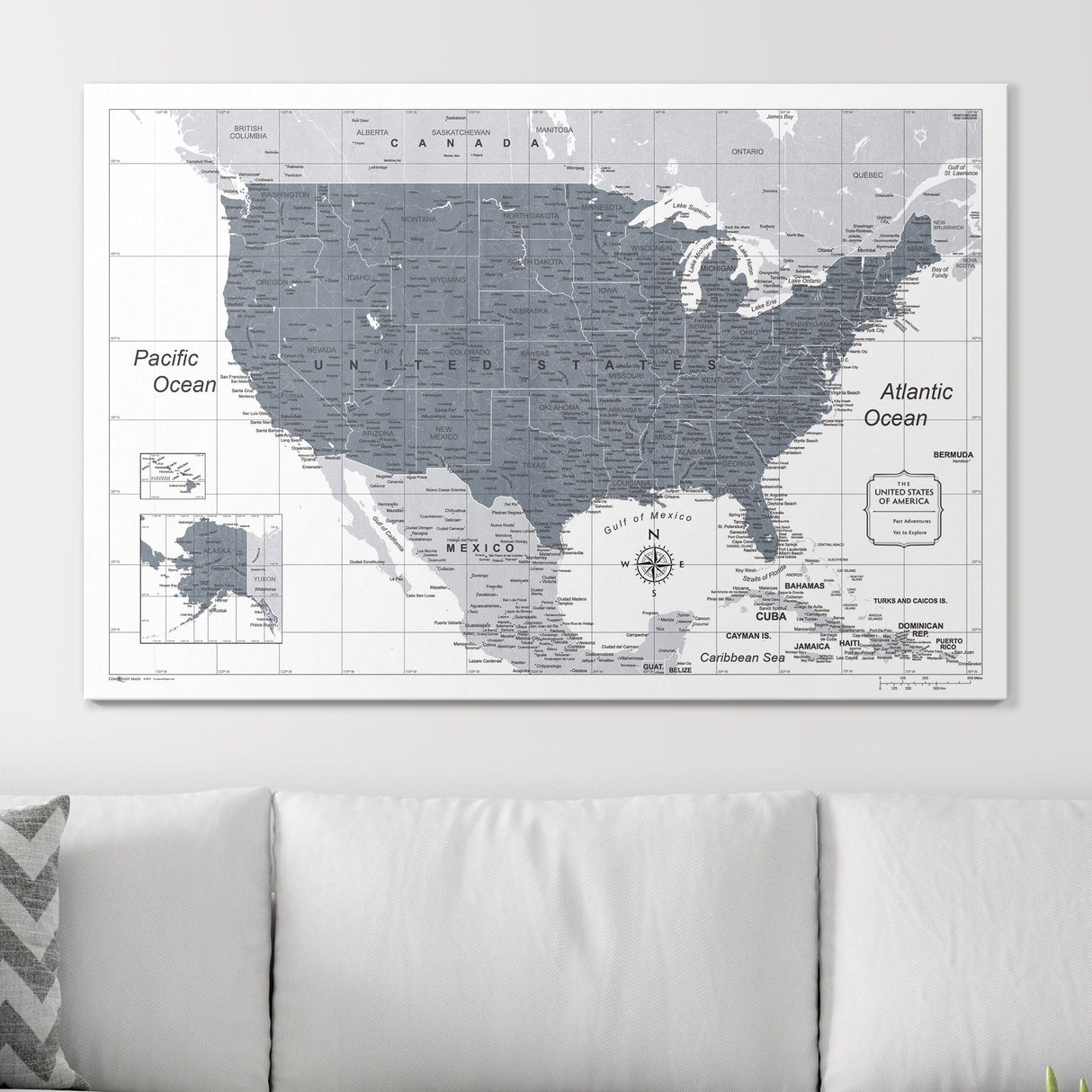 Push Pin USA Map Pin Board - Dark Gray Color Splash - Pins Included!