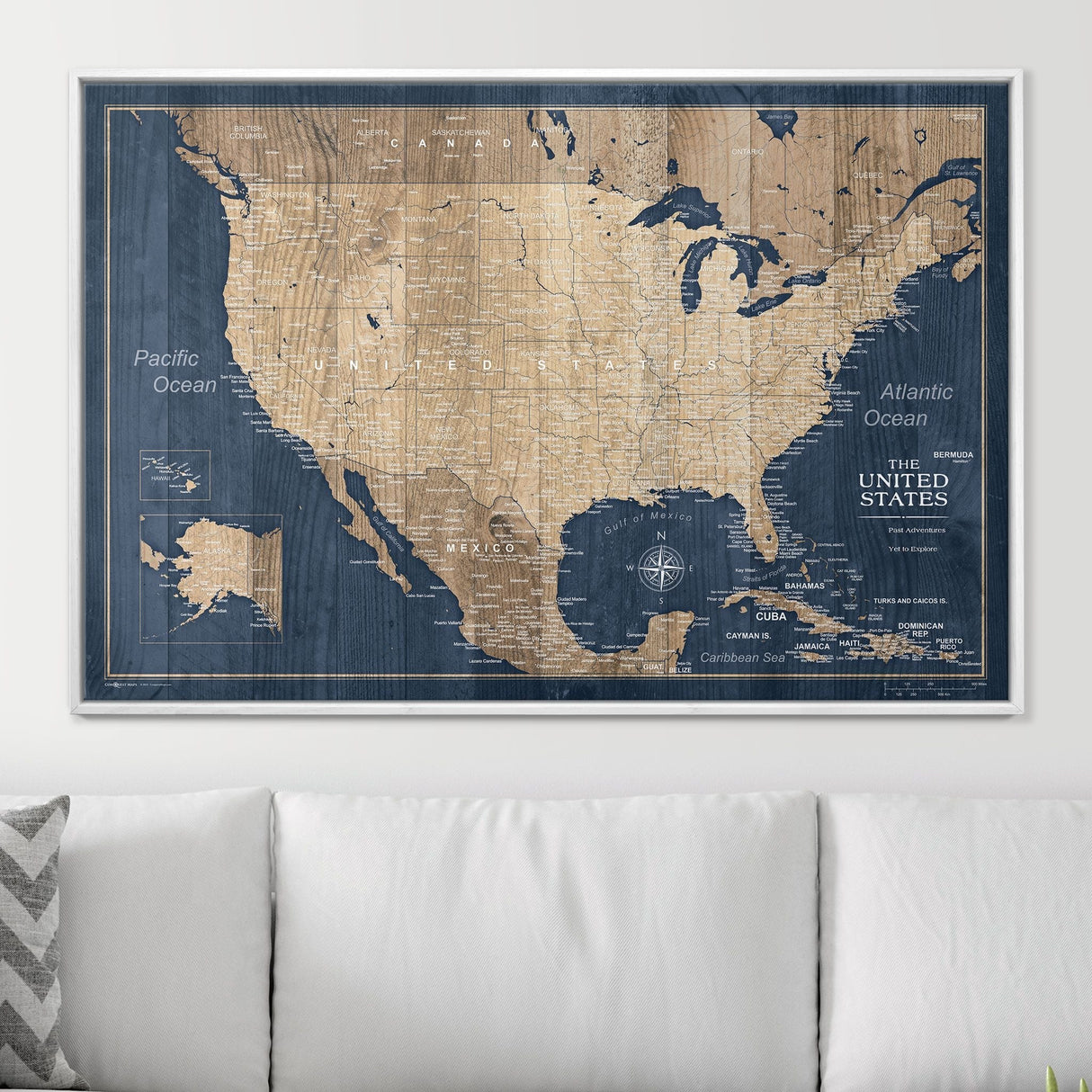 Push Pin USA Map Pin Board - Deep-Sea Drift - Pins Included!