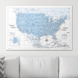 Push Pin USA Map Pin Board - Light Blue Color Splash - Pins Included!