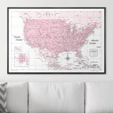 Push Pin USA Map Pin Board - Pink Color Splash - Pins Included!