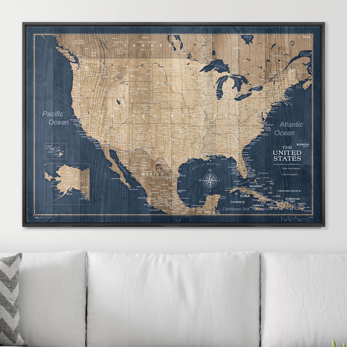 Push Pin USA Map Pin Board - Deep-Sea Drift - Pins Included!