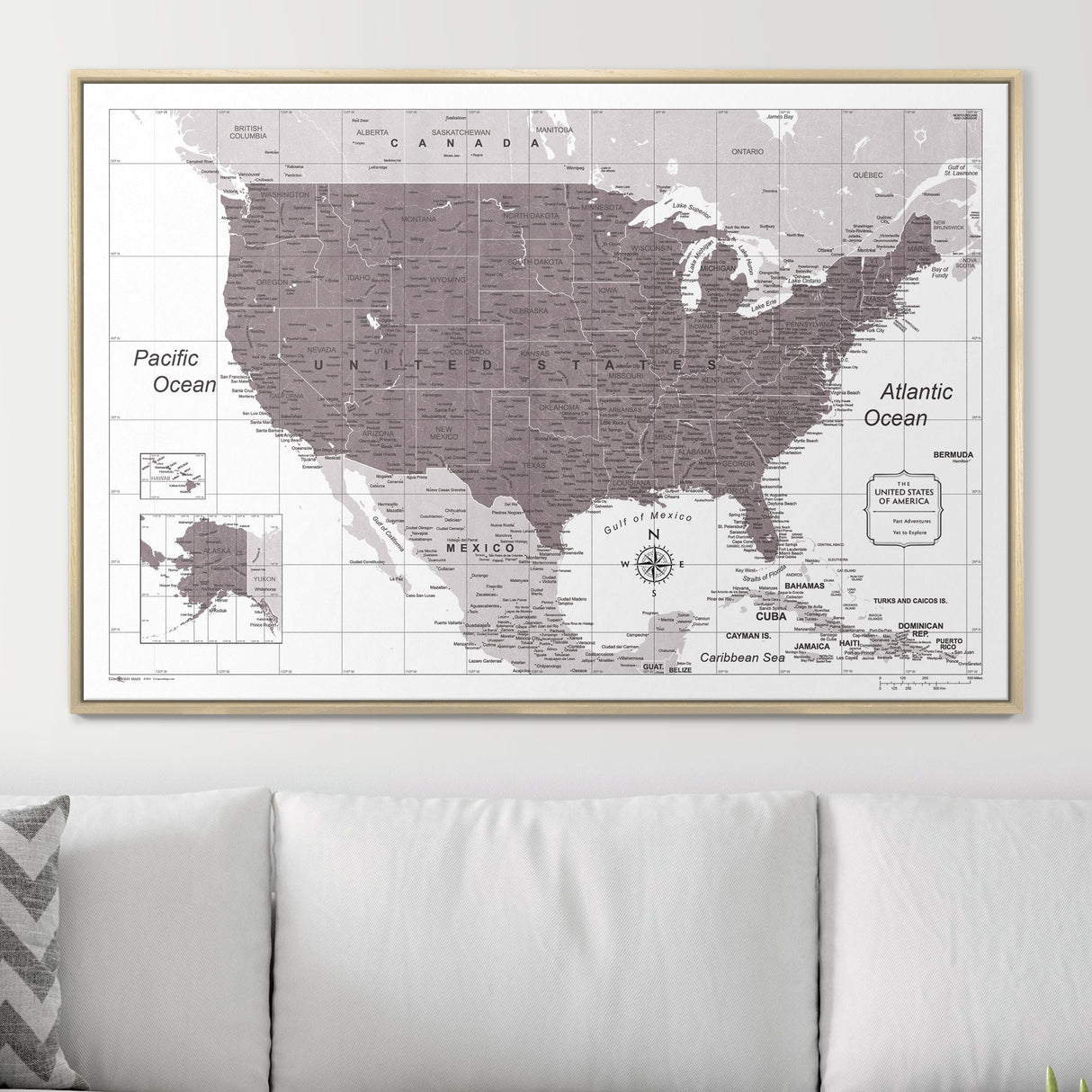 Push Pin USA Map Pin Board - Dark Brown Color Splash - Pins Included!