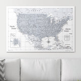 Push Pin USA Map Pin Board - Light Gray Color Splash- Pins Included!