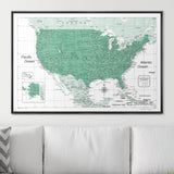 Push Pin USA Map Pin Board - Green Color Splash - Pins Included!