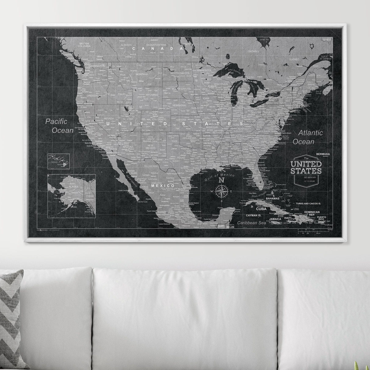 Push Pin USA Map Pin Board - Modern Slate - Pins Included!