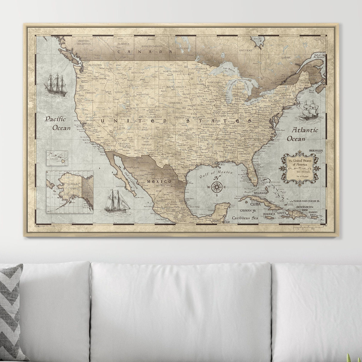 Push Pin USA Pin Board Map - Rustic Vintage - Pins Included!