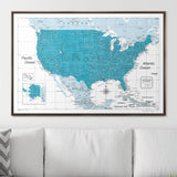 Push Pin USA Pin Board Map - Teal Color Splash - Pins Included!