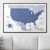 Push Pin USA Map Pin Board - Navy Color Splash - Pins Included!