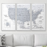 Push Pin USA Map Pin Board - Light Gray Color Splash- Pins Included!