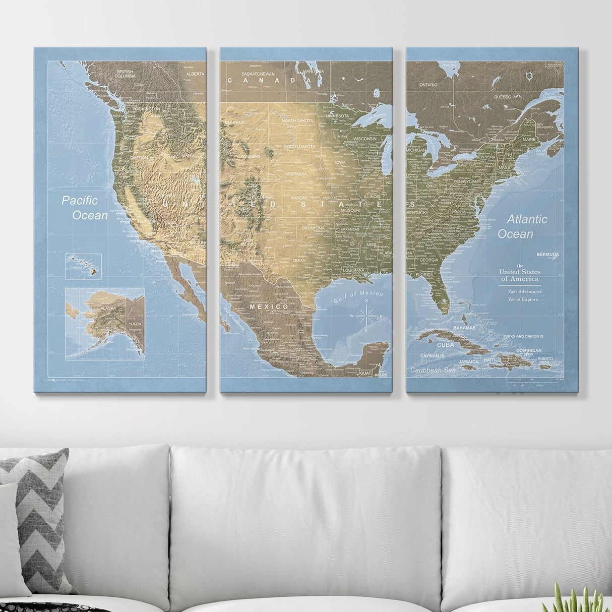 Push Pin USA Map Pin Board - Natural Earth - Pins Included!