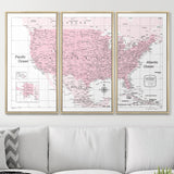 Push Pin USA Map Pin Board - Pink Color Splash - Pins Included!