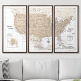 Push Pin USA Map Pin Board - Light Brown Color Splash - Pins Included!