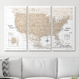 Push Pin USA Map Pin Board - Light Brown Color Splash - Pins Included!