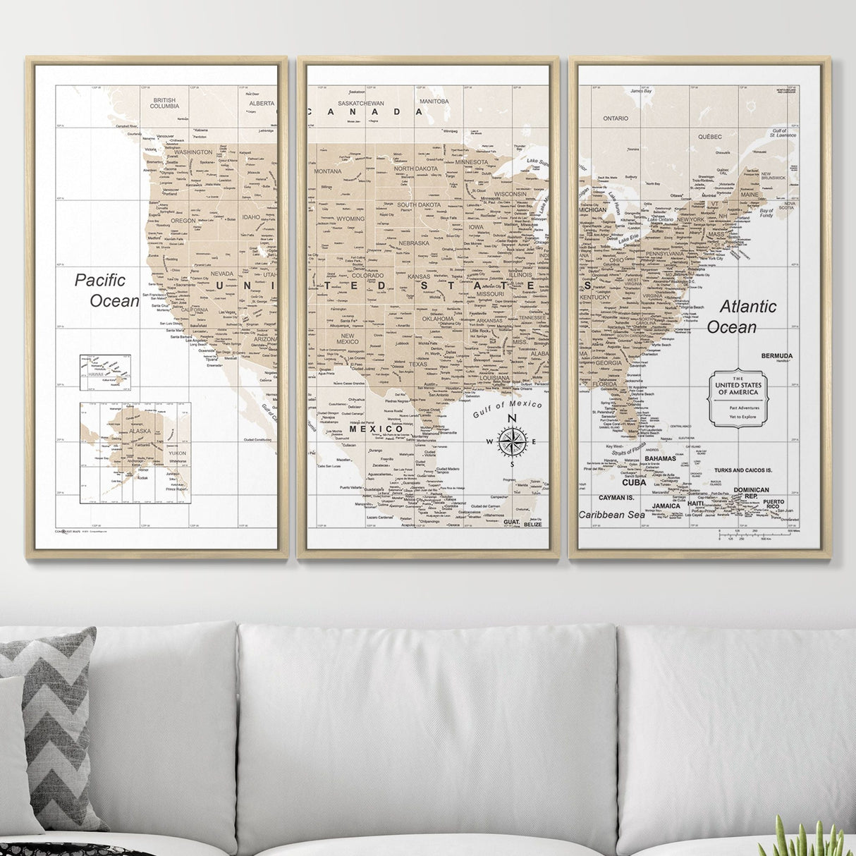 Push Pin USA Map Pin Board - Light Brown Color Splash - Pins Included!