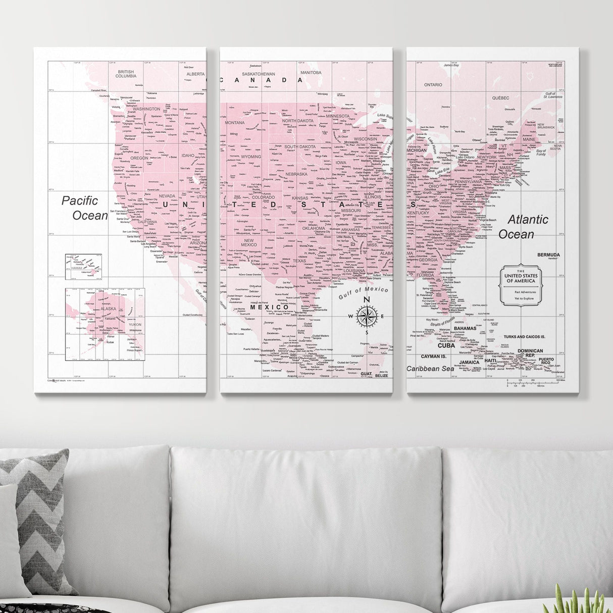 Push Pin USA Map Pin Board - Pink Color Splash - Pins Included!