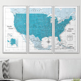 Push Pin USA Pin Board Map - Teal Color Splash - Pins Included!