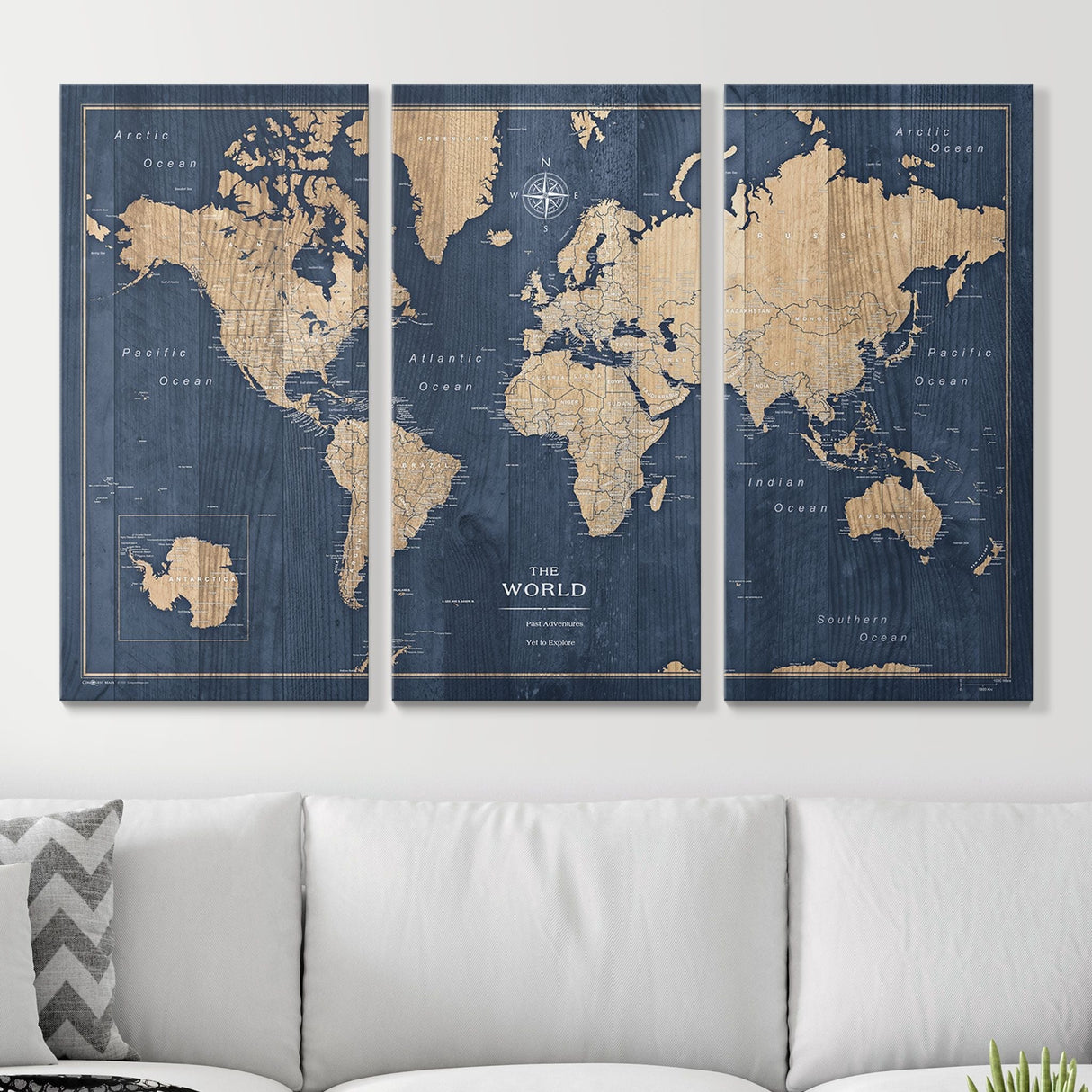 Push Pin World Map Pin Board - Deep-Sea Drift - Pins Included!