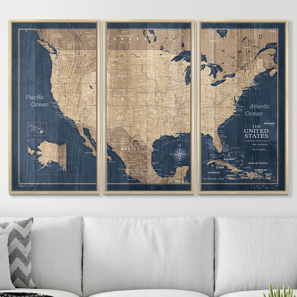 Push Pin USA Map Pin Board - Deep-Sea Drift - Pins Included!