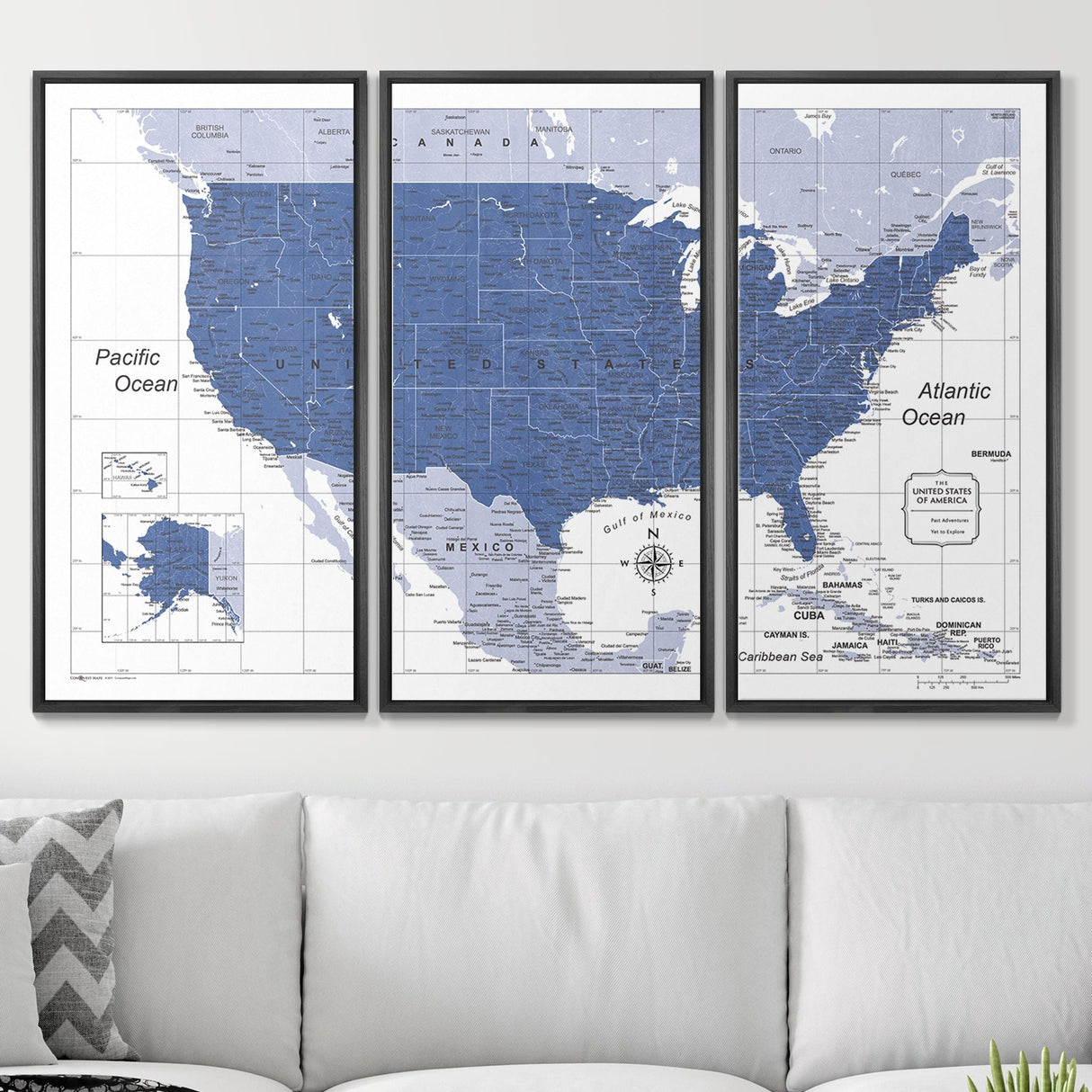 Push Pin USA Map Pin Board - Navy Color Splash - Pins Included!