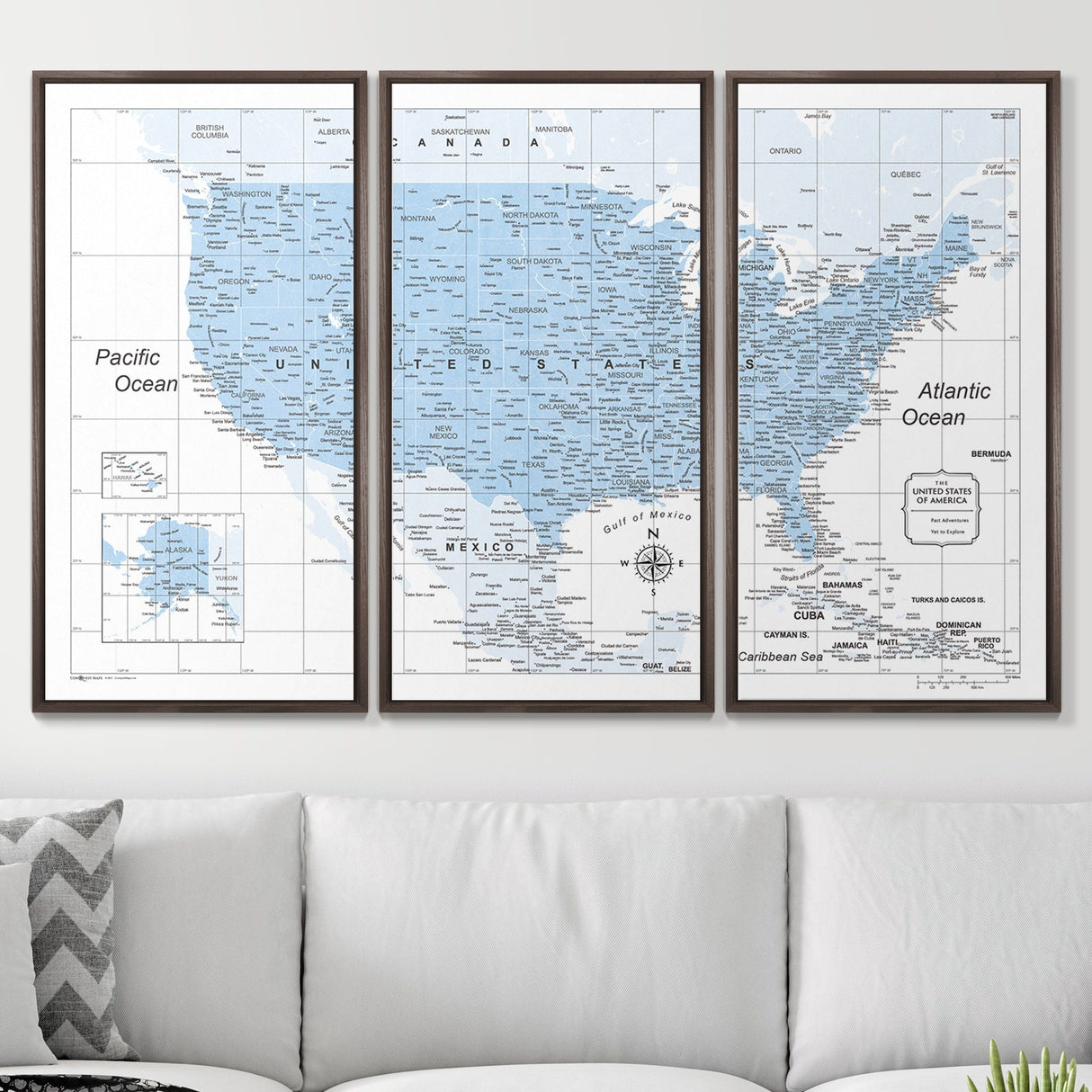 Push Pin USA Map Pin Board - Light Blue Color Splash - Pins Included!