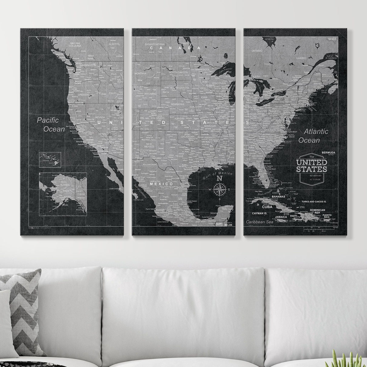 Push Pin USA Map Pin Board - Modern Slate - Pins Included!