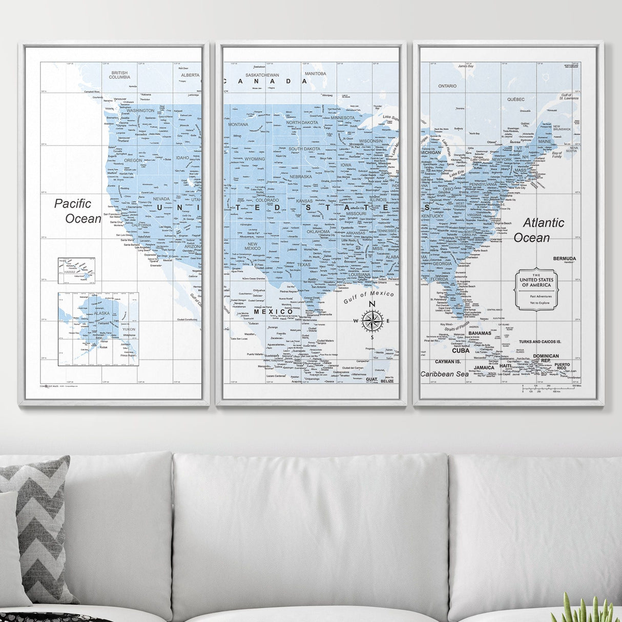 Push Pin USA Map Pin Board - Light Blue Color Splash - Pins Included!