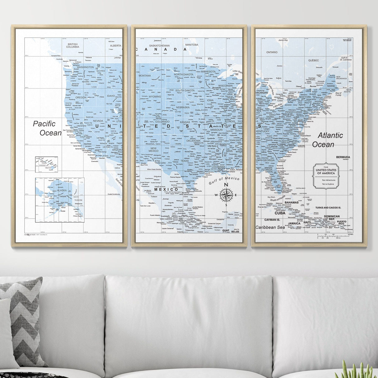 Push Pin USA Map Pin Board - Light Blue Color Splash - Pins Included!