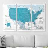 Push Pin USA Pin Board Map - Teal Color Splash - Pins Included!