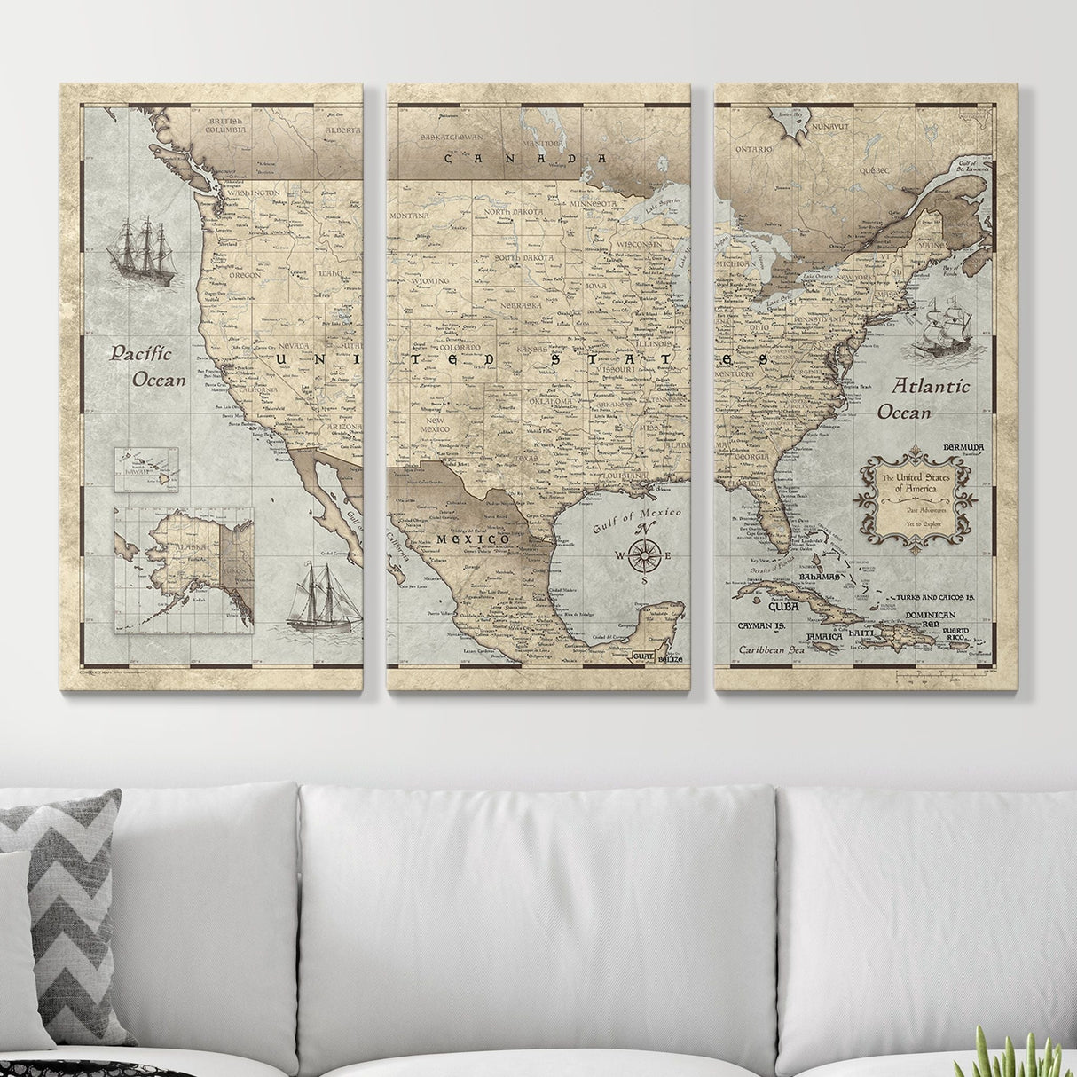 Push Pin USA Pin Board Map - Rustic Vintage - Pins Included!