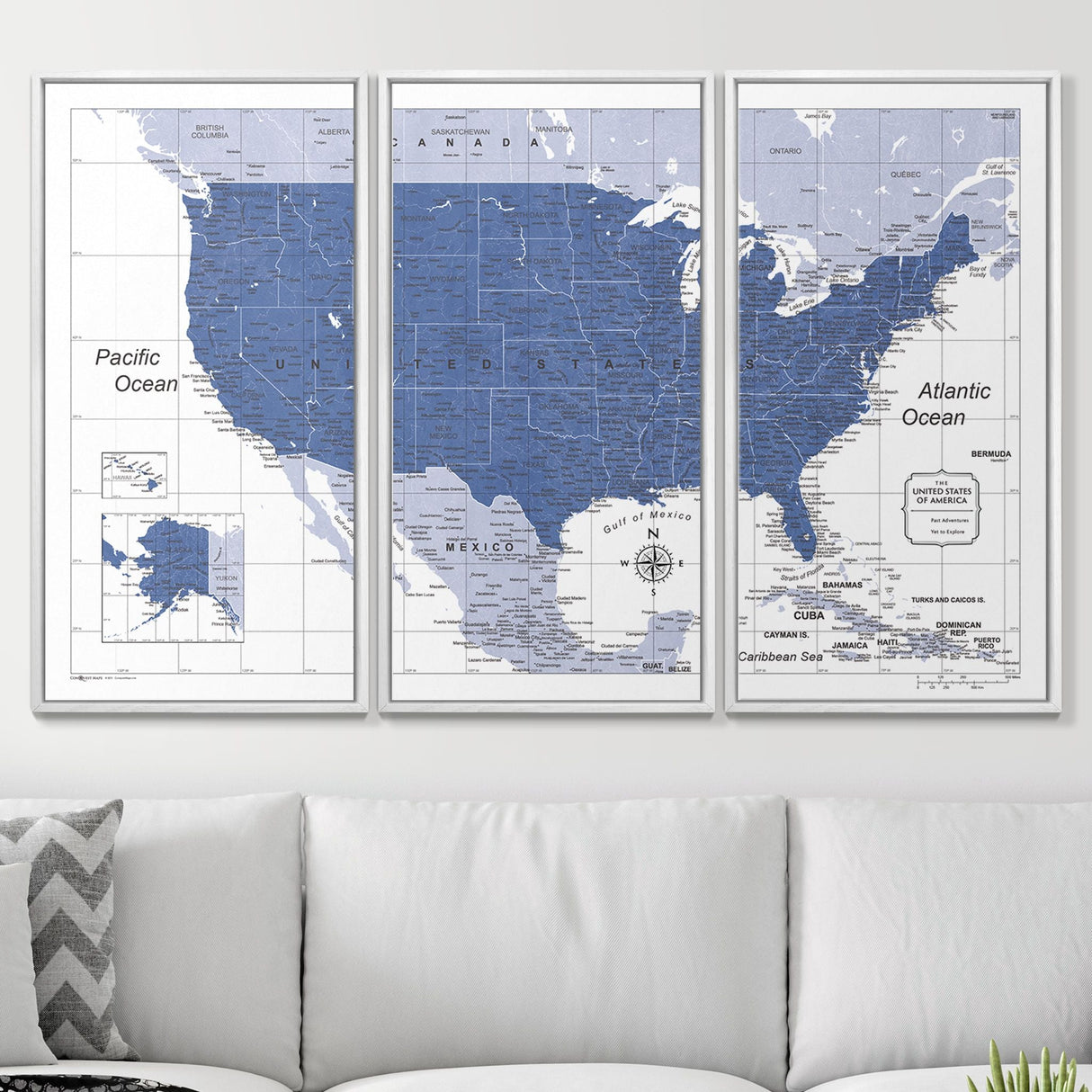 Push Pin USA Map Pin Board - Navy Color Splash - Pins Included!