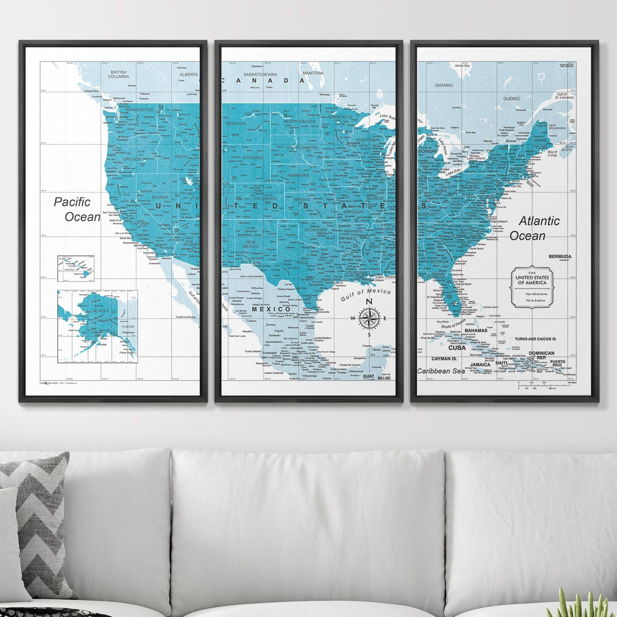 Push Pin USA Pin Board Map - Teal Color Splash - Pins Included!