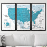 Push Pin USA Pin Board Map - Teal Color Splash - Pins Included!